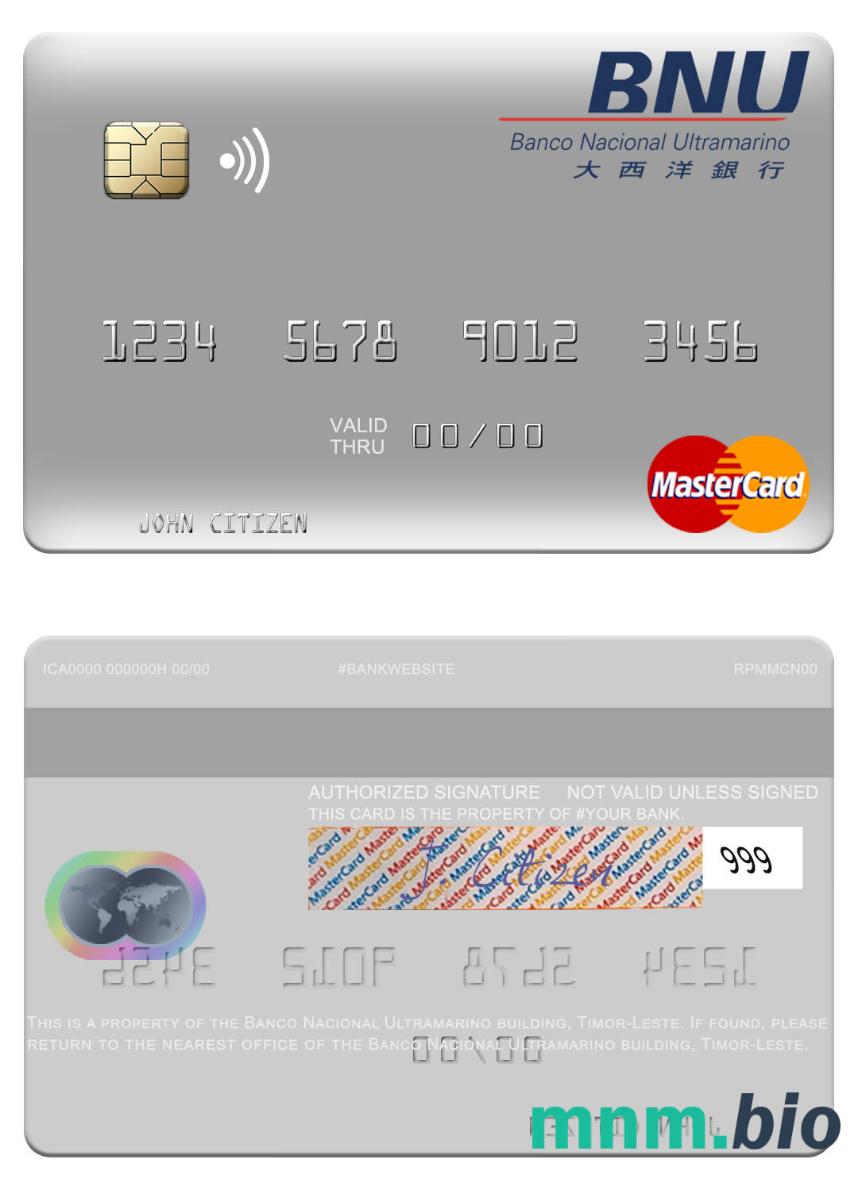 Timor-Leste Banco Nacional Ultramarino building przykład karty mastercard w formacie PSD